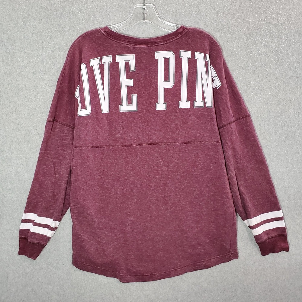 PINK Victoria's Secret Women Sweatshirt‎ Medium Red Logo Arch Jersey Campus